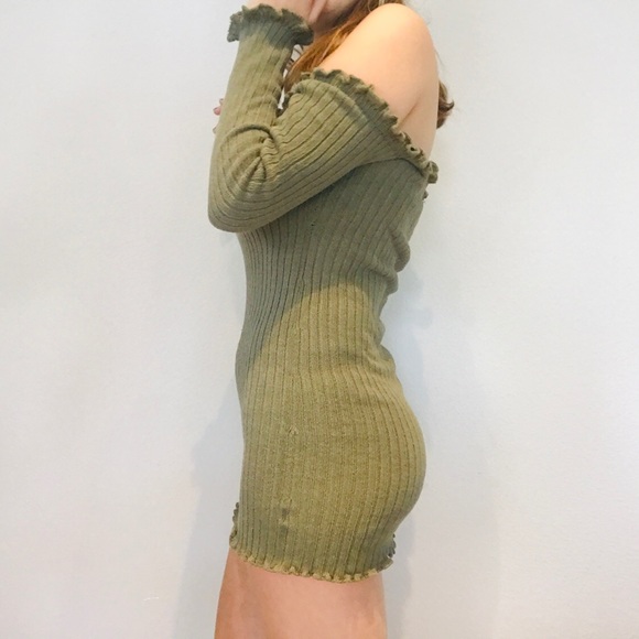 LF NAANAA green ribbed off shoulder knit dress - Picture 4 of 7
